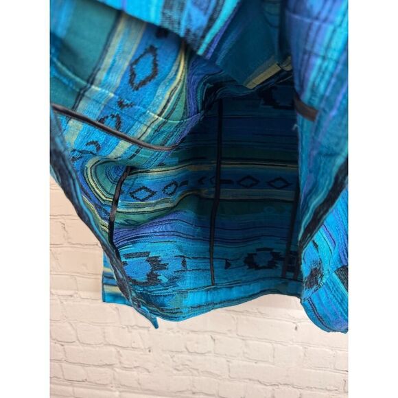 CHICO'S royal blue teal silk blend unlined aztec southwestern jacket blazer 2 L - Picture 6 of 8